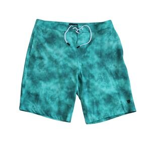 Veece Shorts Mens 34 Green Marbled Drawstring Beach Board Shorts